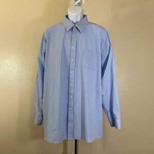 Stafford Travel Long Sleeve Button-down Shirt Blue White Mens 19 36-37
